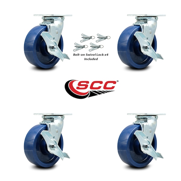 6 Inch Solid Polyurethane Caster Set with Ball Bearing and Brake/Swivel Lock SCC